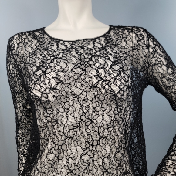 La Perla Wool Alpaca Floral regal Leavers Lace Long Sleeve Top Black size small - Picture 4 of 15